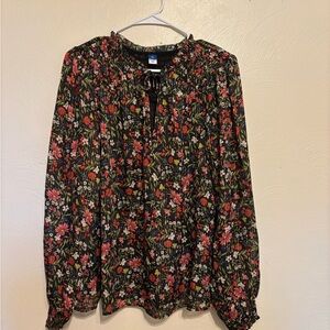 Old Navy Black Ruffled Blouse with Mandarin Collar